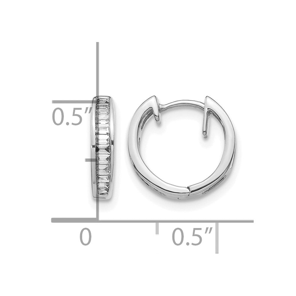 10k White Gold Baguette Diamond Hinged Hoop Earrings
