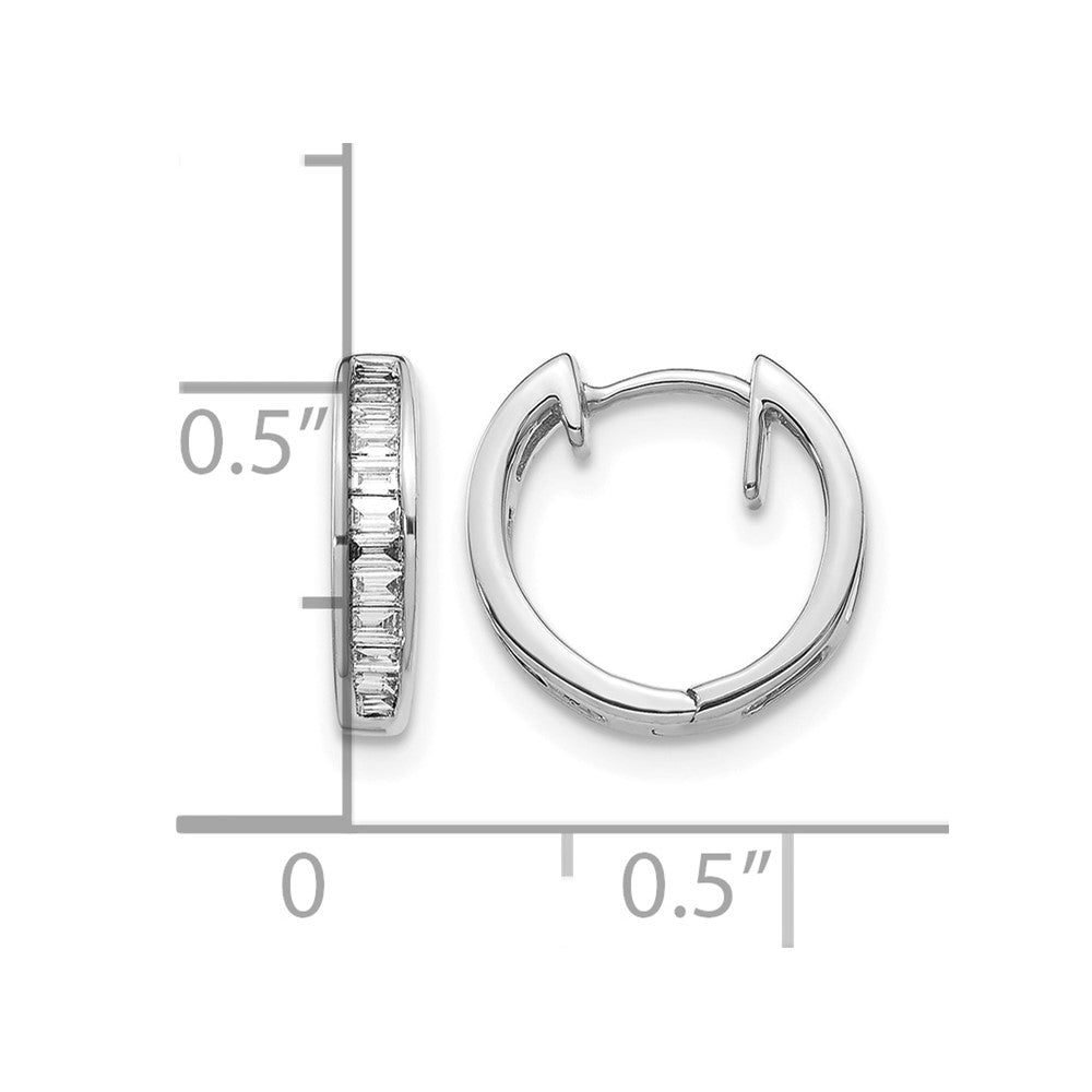 14k White Gold Baguette Diamond Hinged Hoop Earrings