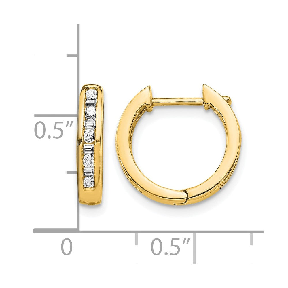 10k Round/Baguette Diamond Hinged Hoop Earrings