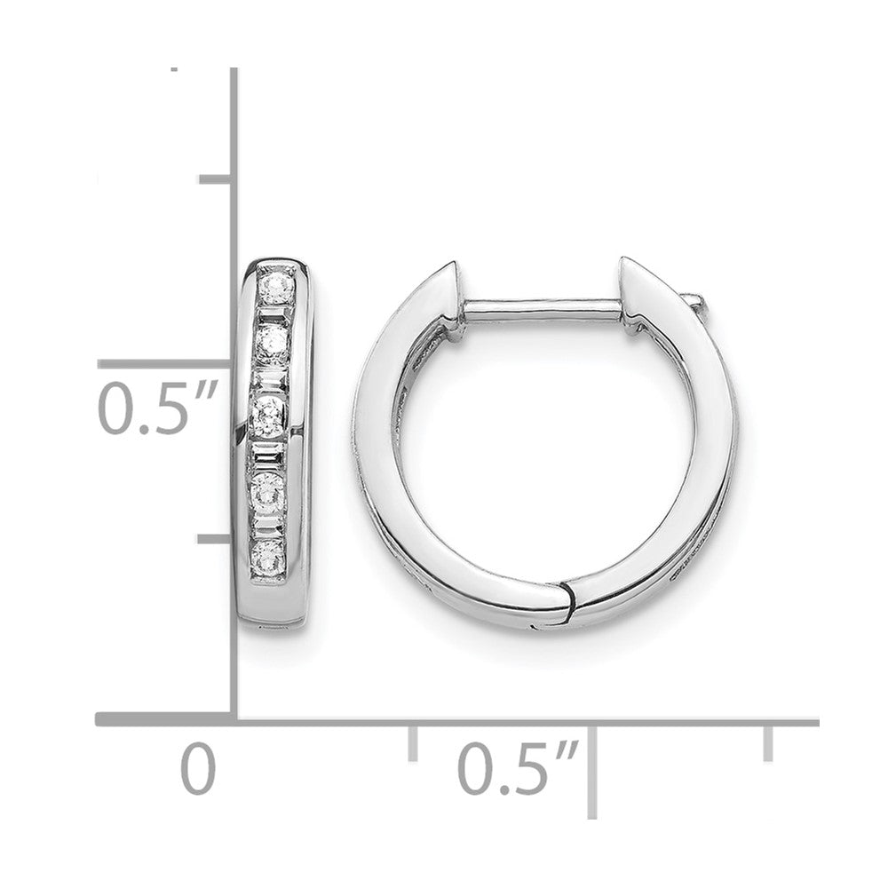 14k White Gold Round/Baguette Diamond Hinged Hoop Earrings