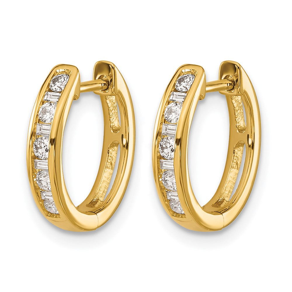 14k Round/Baguette Diamond Hinged Hoop Earrings