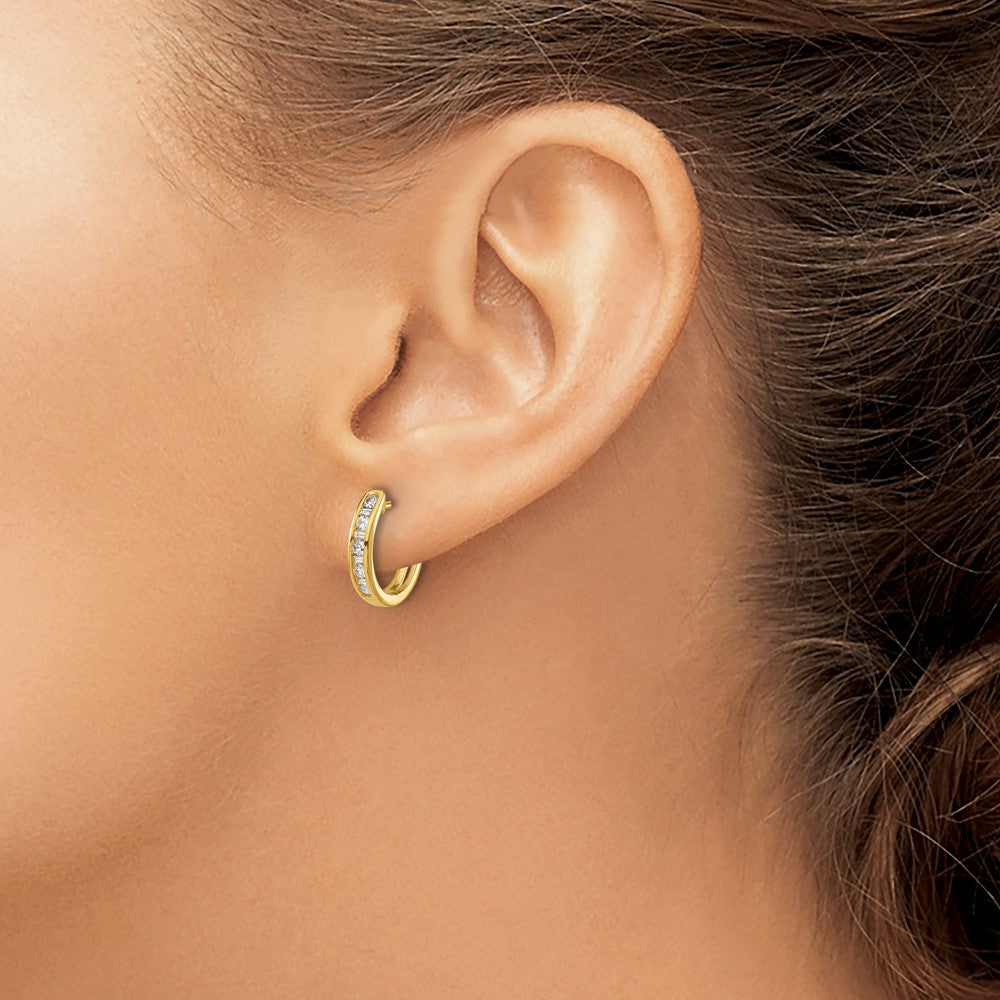 14k Round/Baguette Diamond Hinged Hoop Earrings