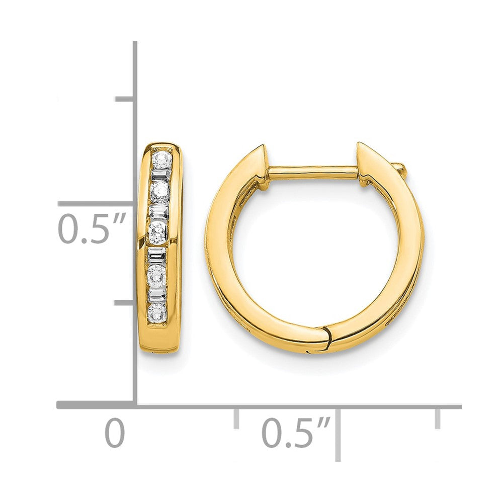 14k Round/Baguette Diamond Hinged Hoop Earrings