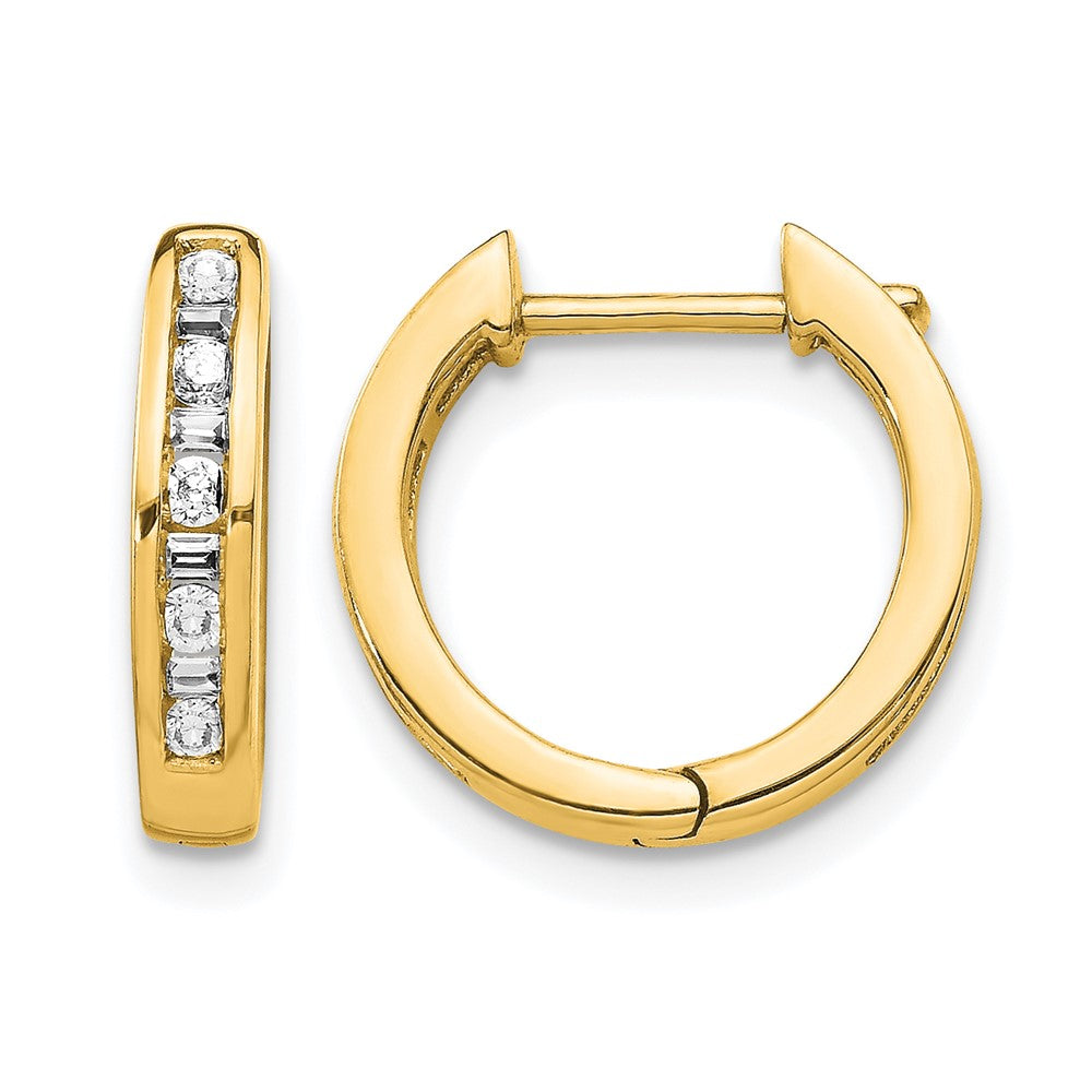 14k Round/Baguette Diamond Hinged Hoop Earrings