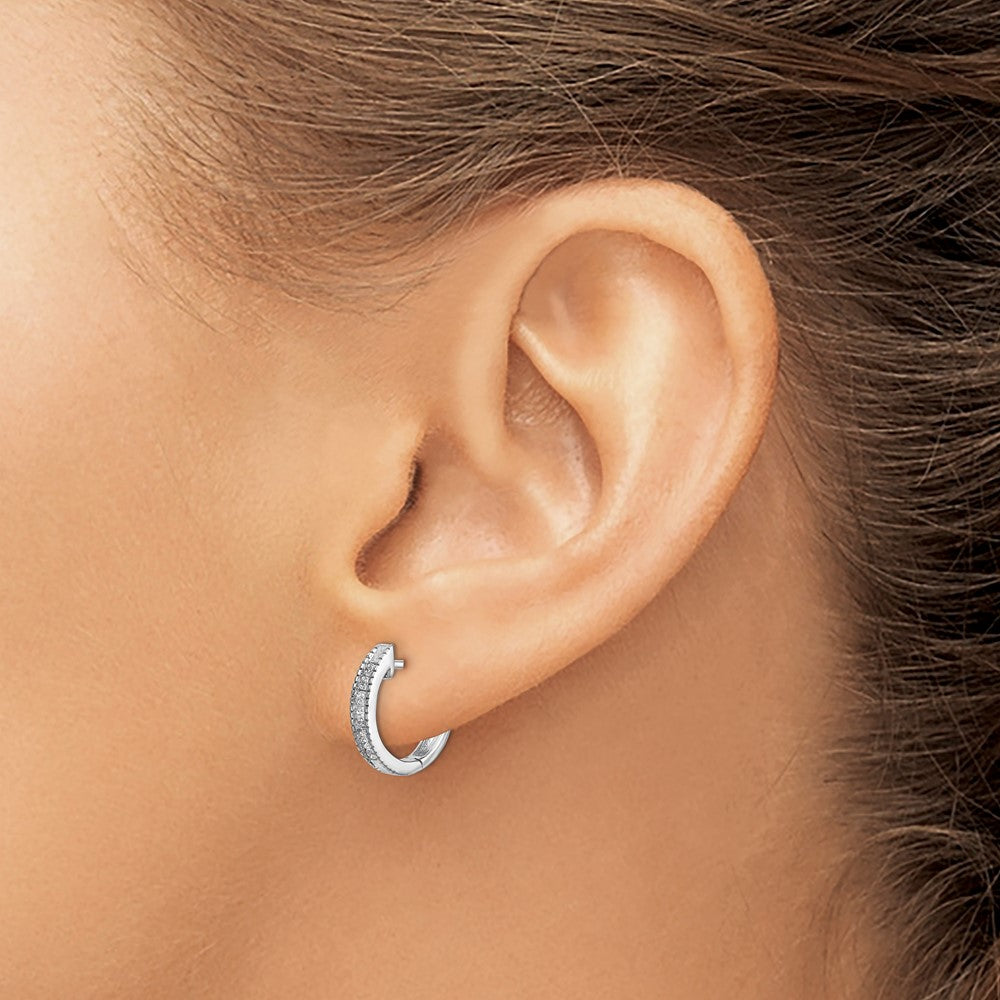 14k White Gold Diamond Hinged Hoop Earrings