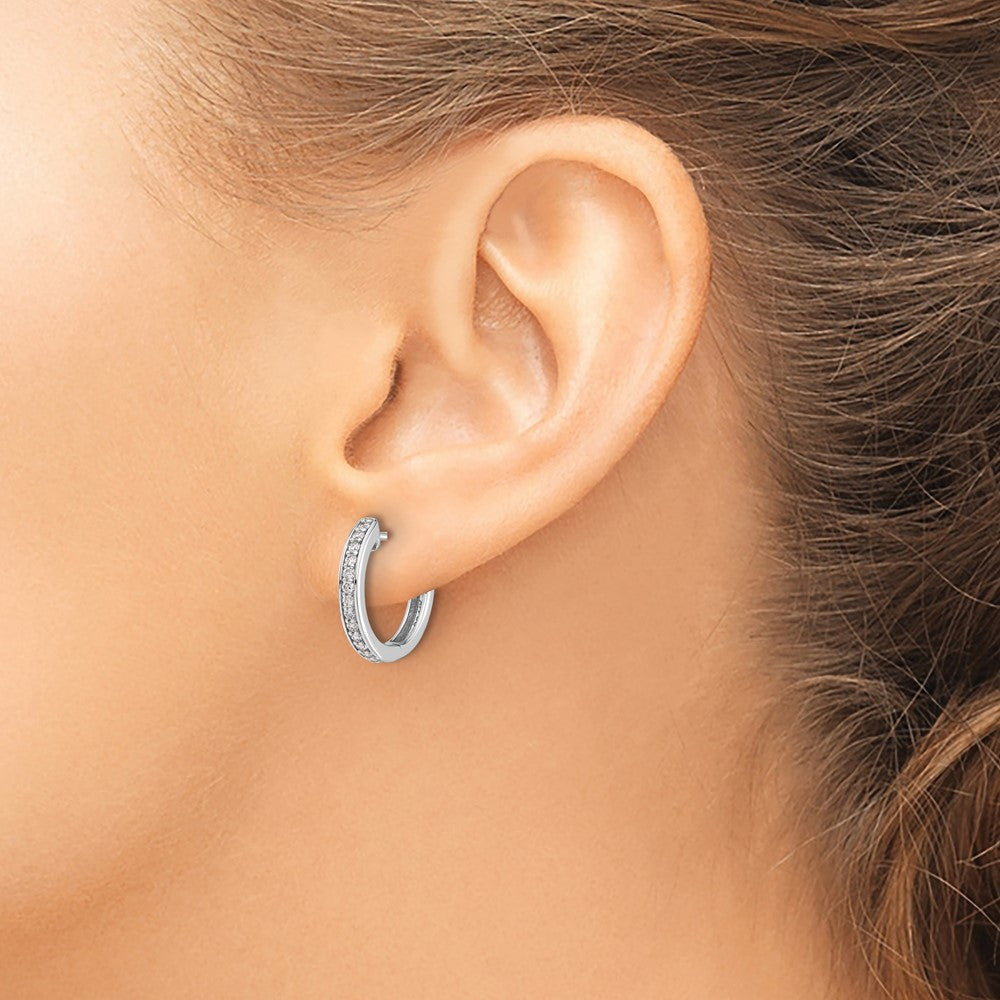 14k White Gold Diamond Complete Hinged Hoop Earrings