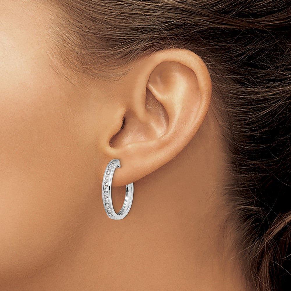 14k White Gold Diamond Hinged Hoop Earrings