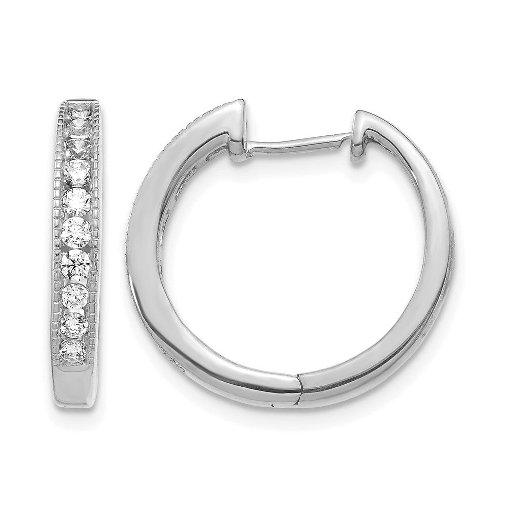 14k White Gold Diamond Hinged Hoop Earrings