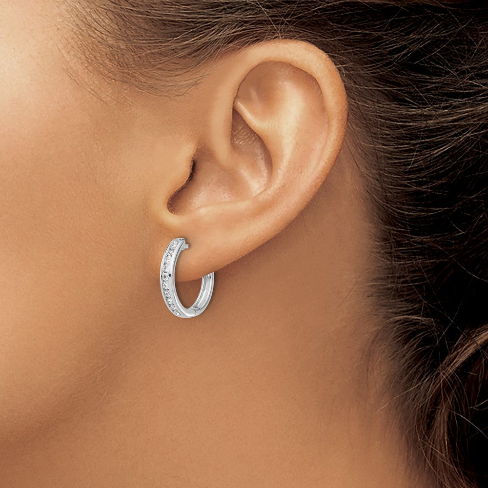 14k White Gold Diamond Hinged Hoop Earrings