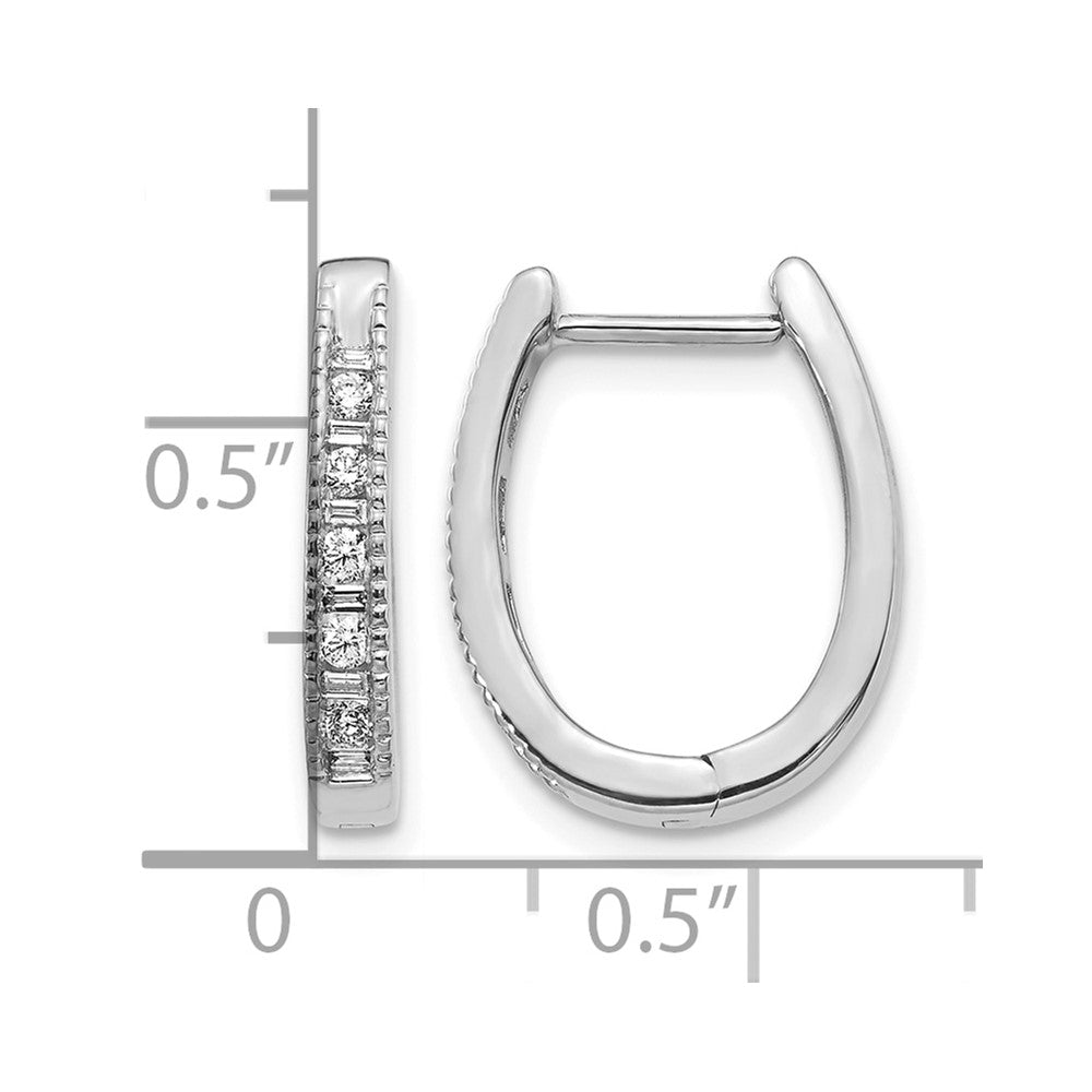 10k White Gold Diamond Oval Hinged Hoop Earrings