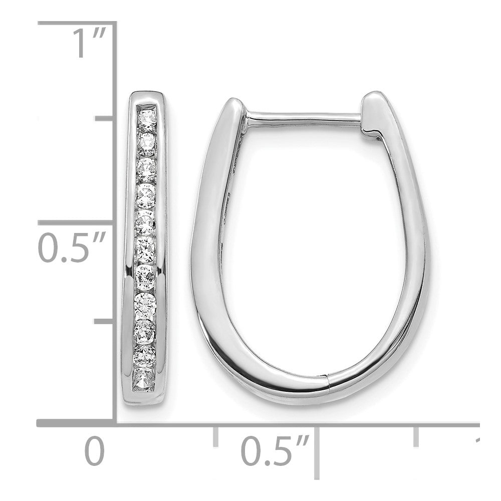 10k White Gold Diamond Oval Hinged Hoop Earrings