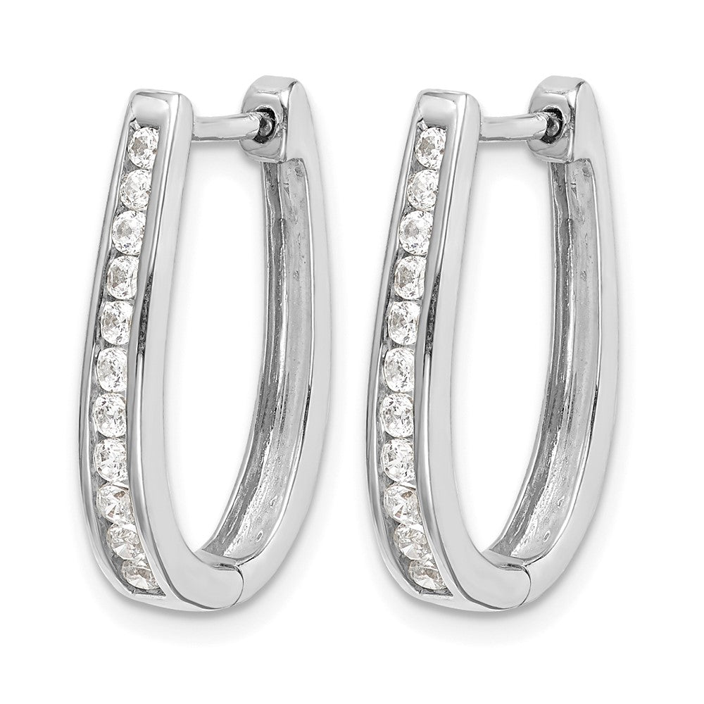 14k White Gold Diamond Oval Hinged Hoop Earrings