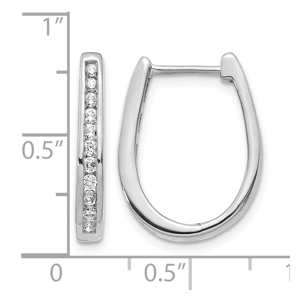 14k White Gold Diamond Oval Hinged Hoop Earrings