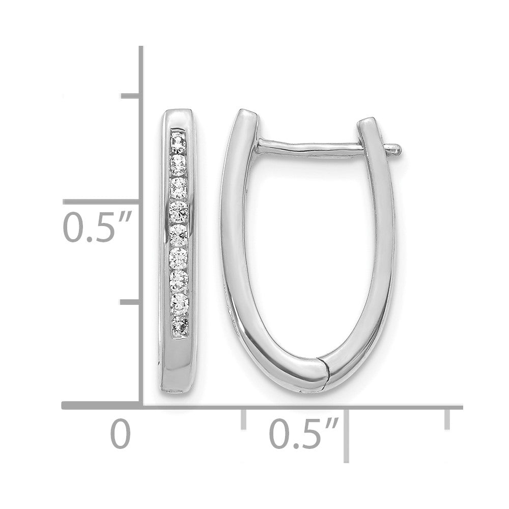 10k White Gold Diamond Oval Hinged Hoop Earrings