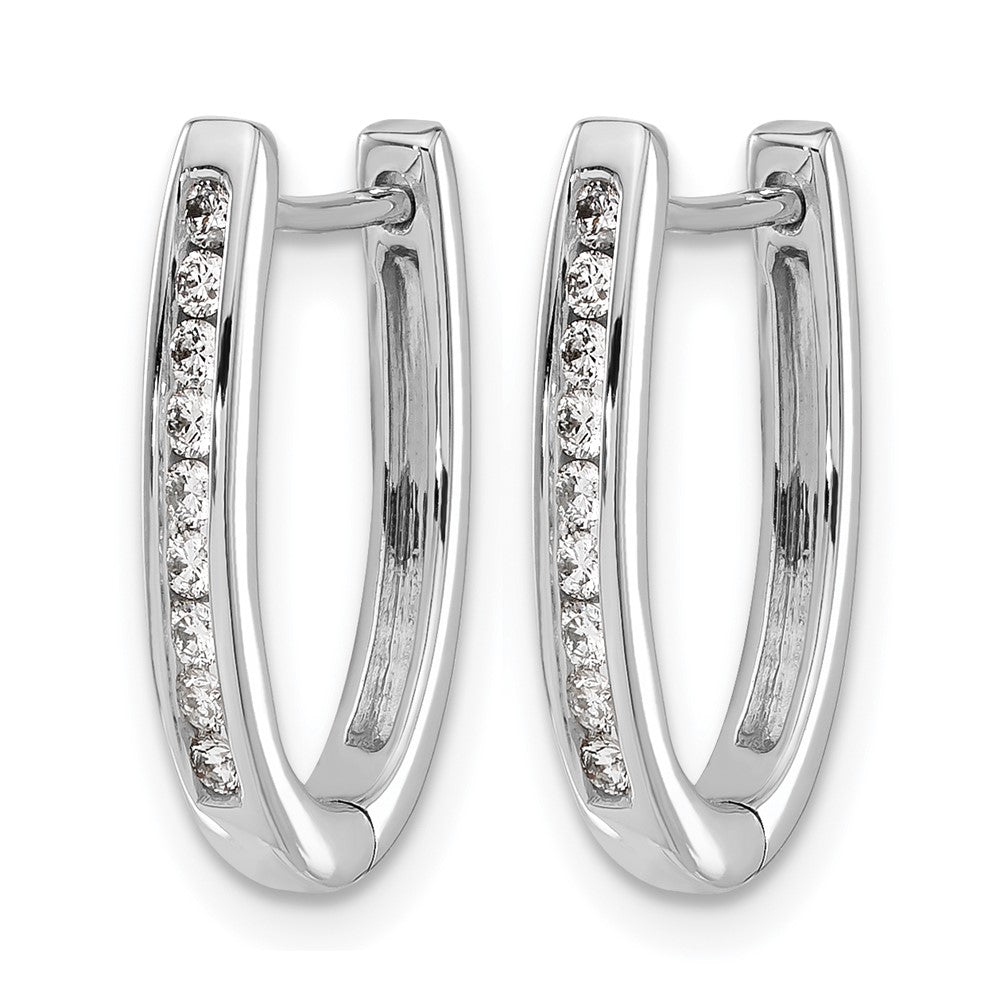 14k White Gold Diamond Oval Hinged Hoop Earrings