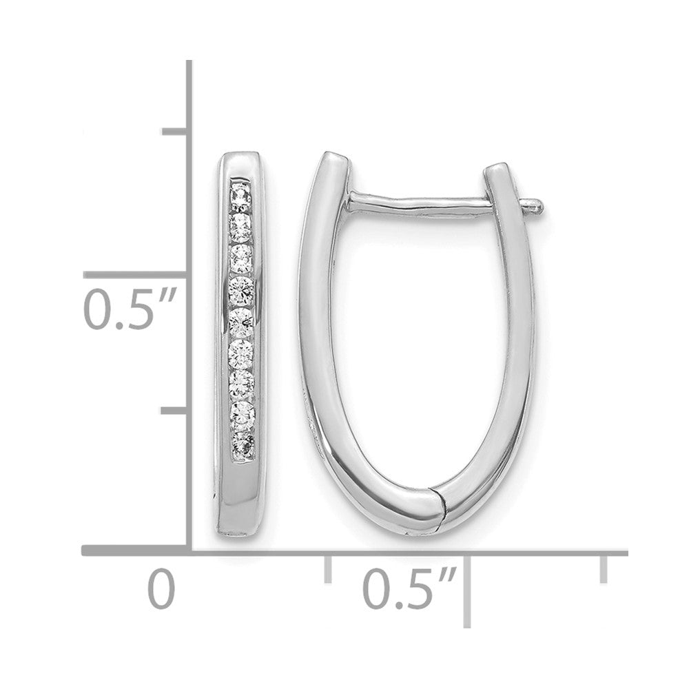 14k White Gold Diamond Oval Hinged Hoop Earrings