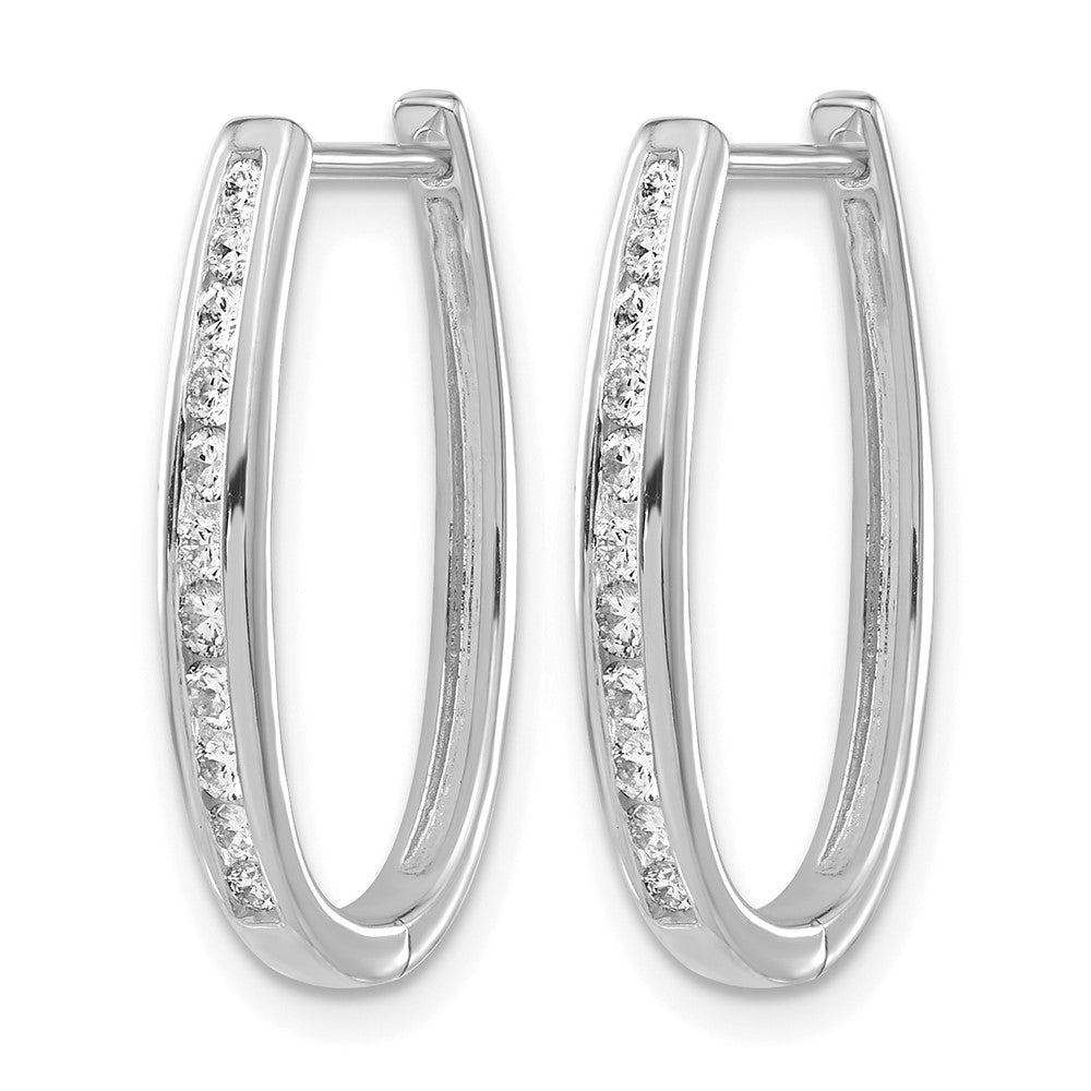 10k White Gold Diamond Oval Hinged Hoop Earrings
