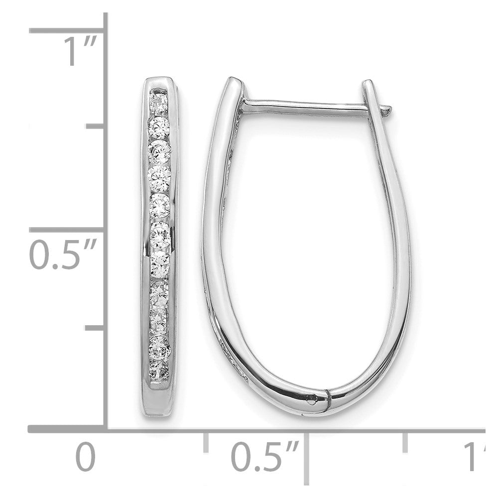 10k White Gold Diamond Oval Hinged Hoop Earrings