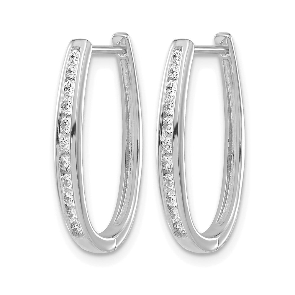14k White Gold Diamond Oval Hinged Hoop Earrings