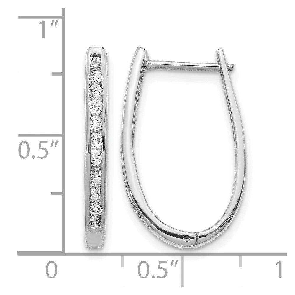 14k White Gold Diamond Oval Hinged Hoop Earrings