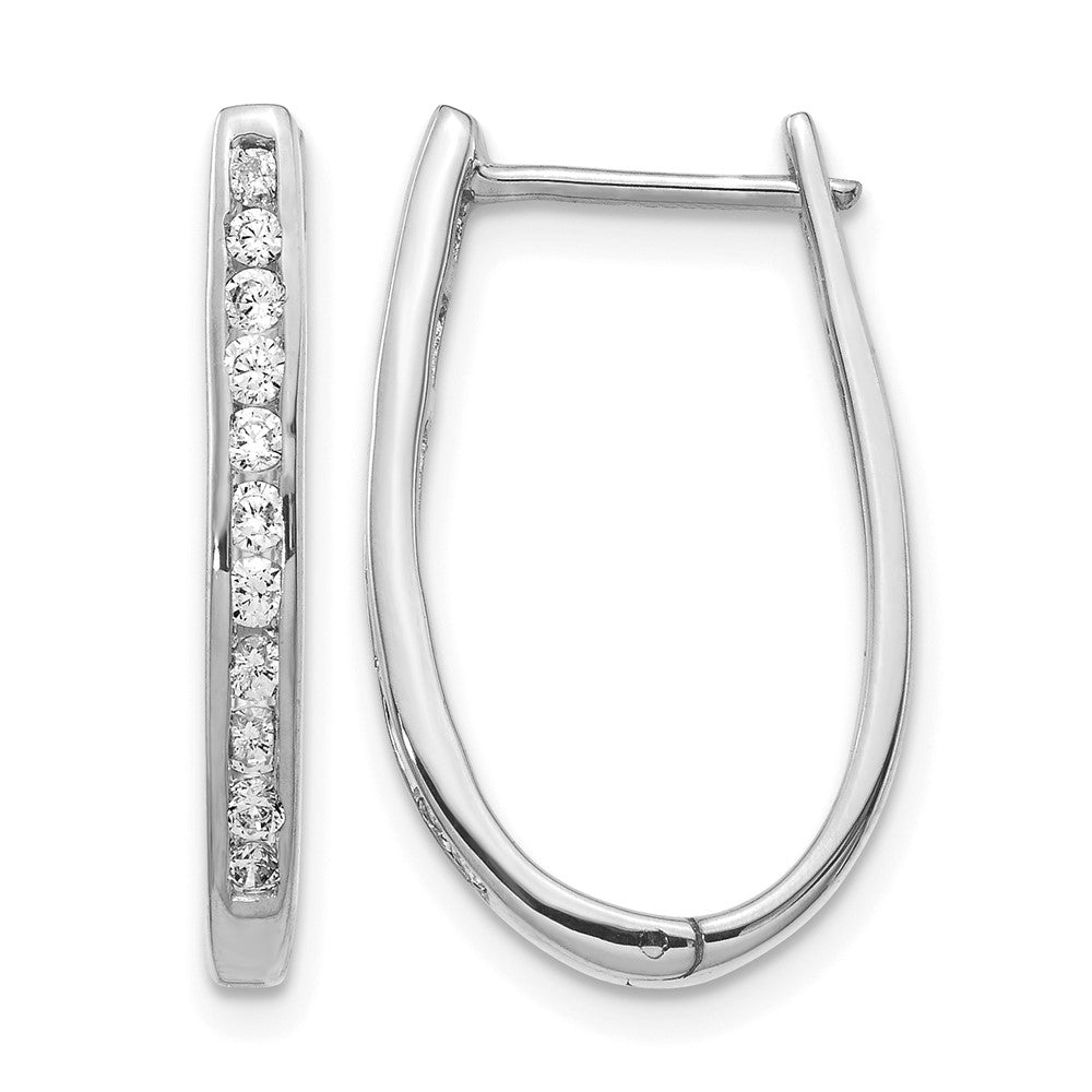 14k White Gold Diamond Oval Hinged Hoop Earrings