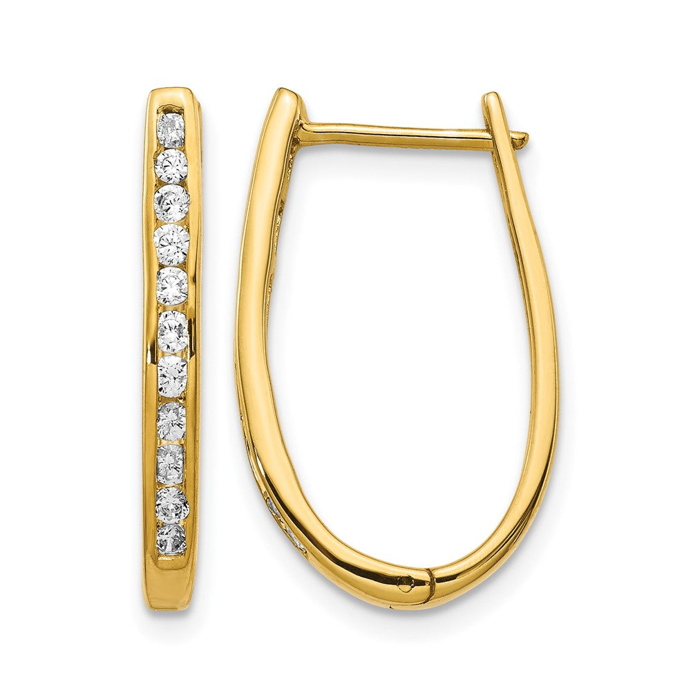 14k Diamond Oval Hinged Hoop Earrings