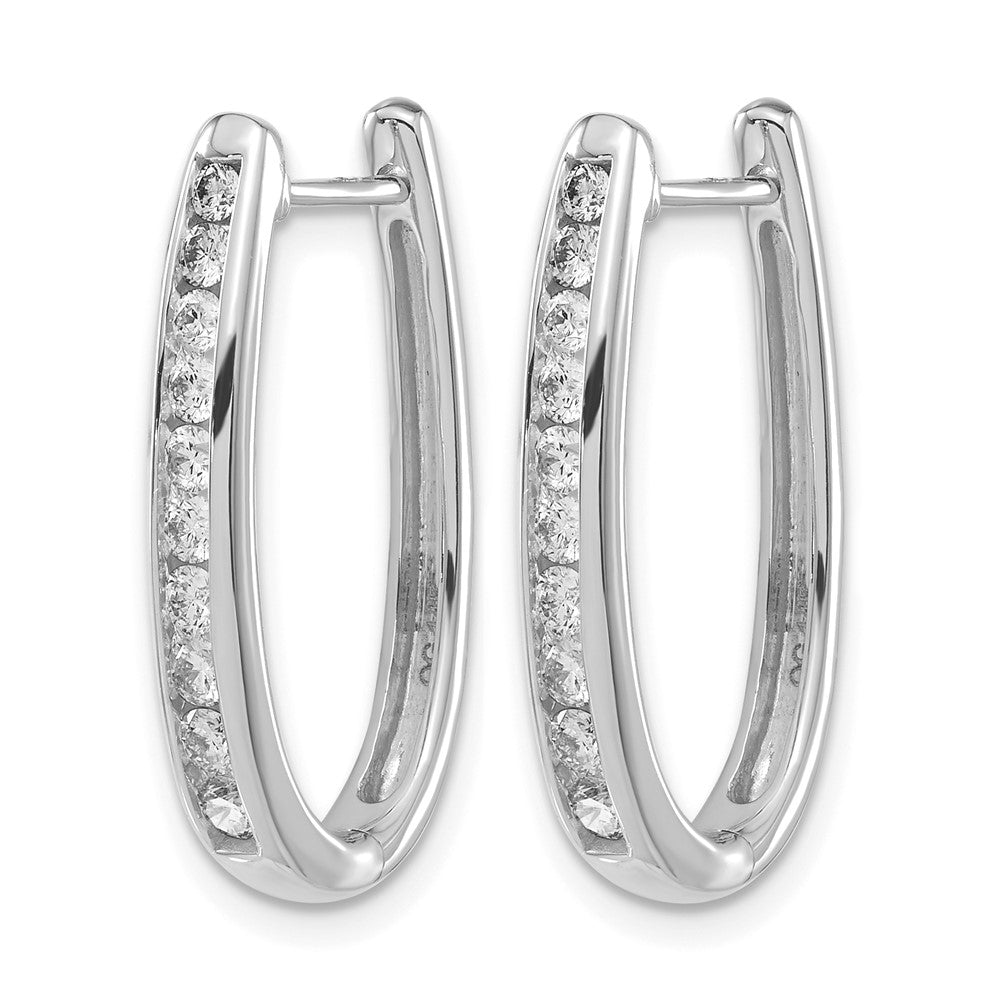 10k White Gold Diamond Oval Hinged Hoop Earrings