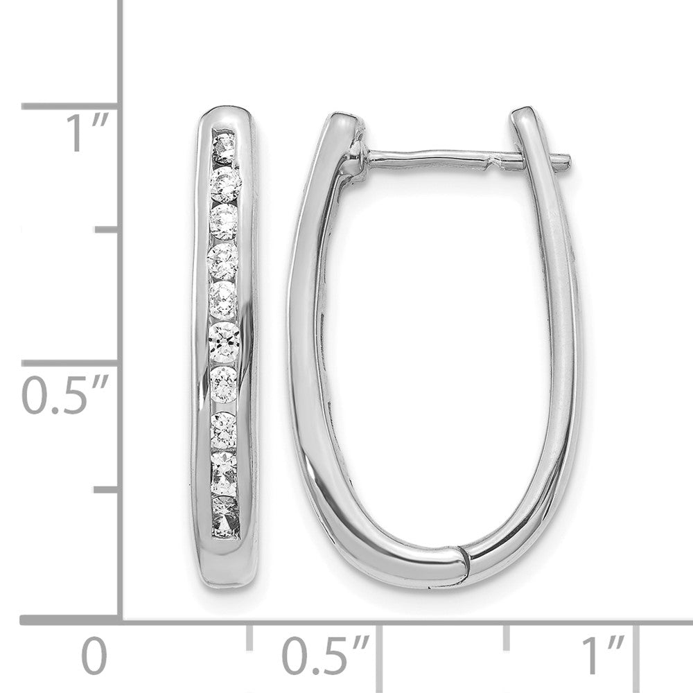 10k White Gold Diamond Oval Hinged Hoop Earrings