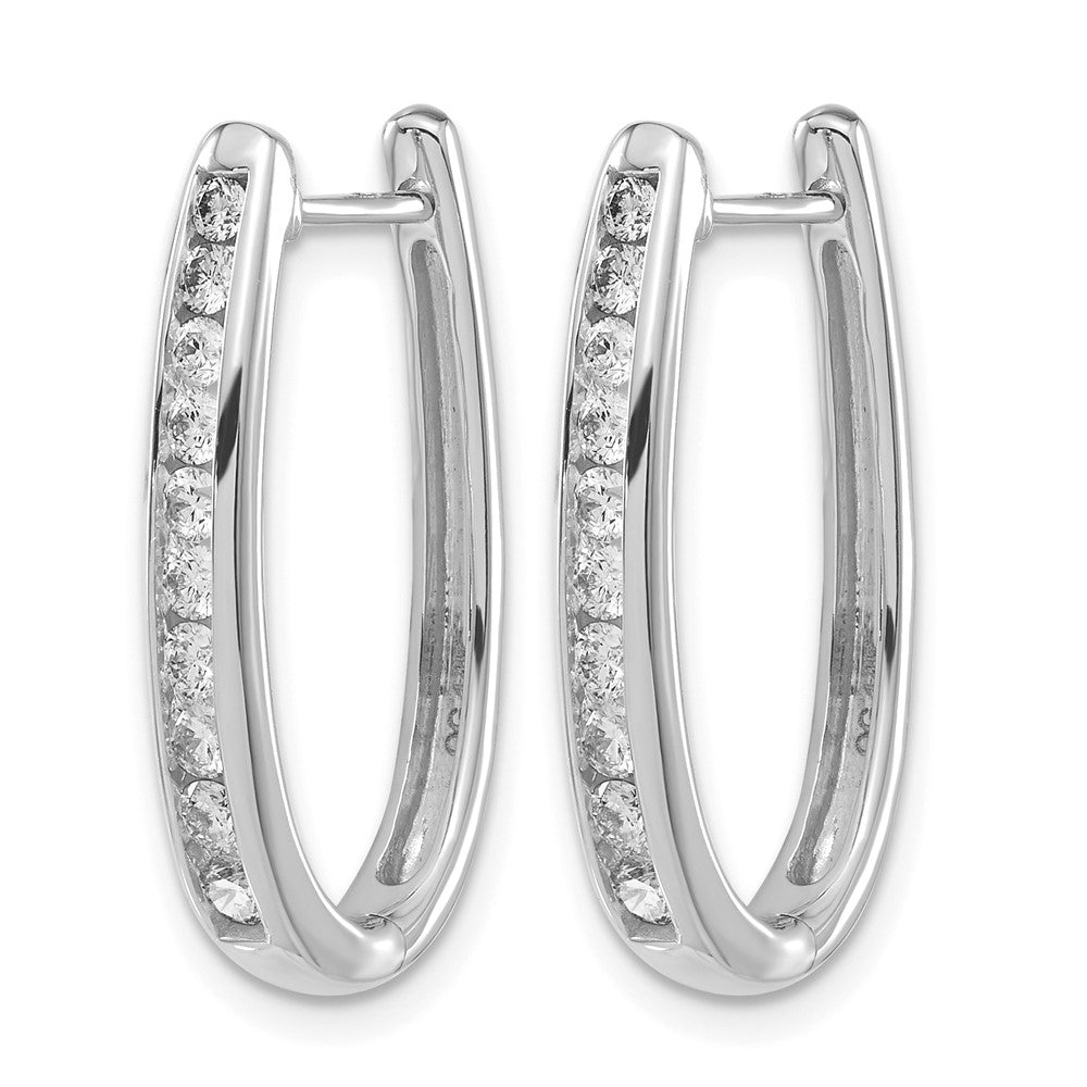 14k White Gold Diamond Oval Hinged Hoop Earrings