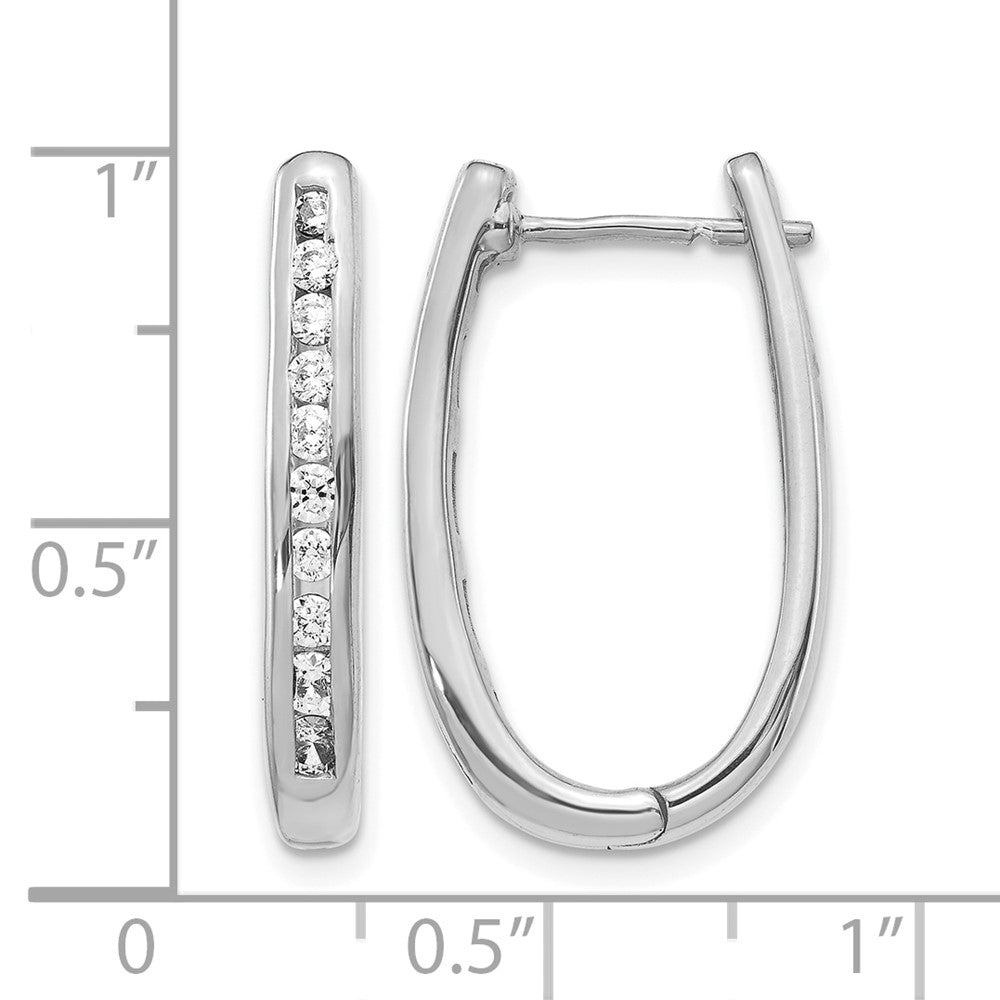 14k White Gold Diamond Oval Hinged Hoop Earrings