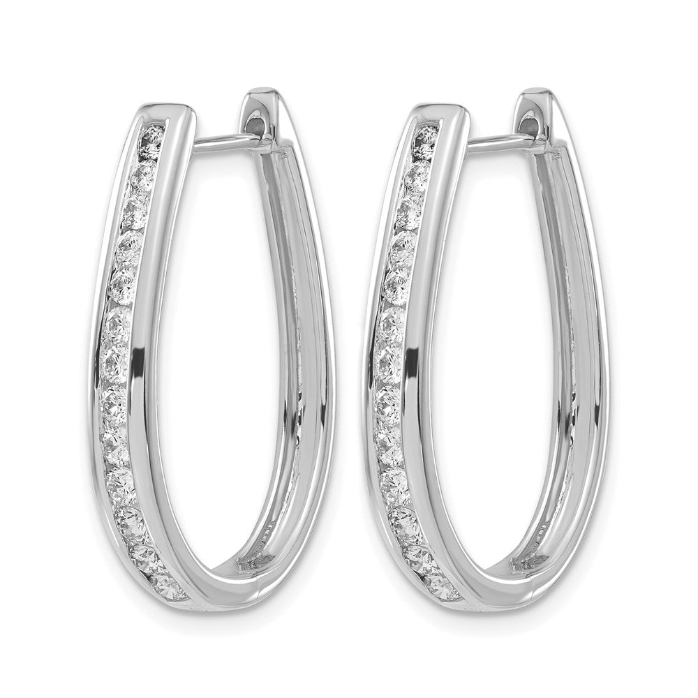 14k White Gold Diamond Oval Hinged Hoop Earrings