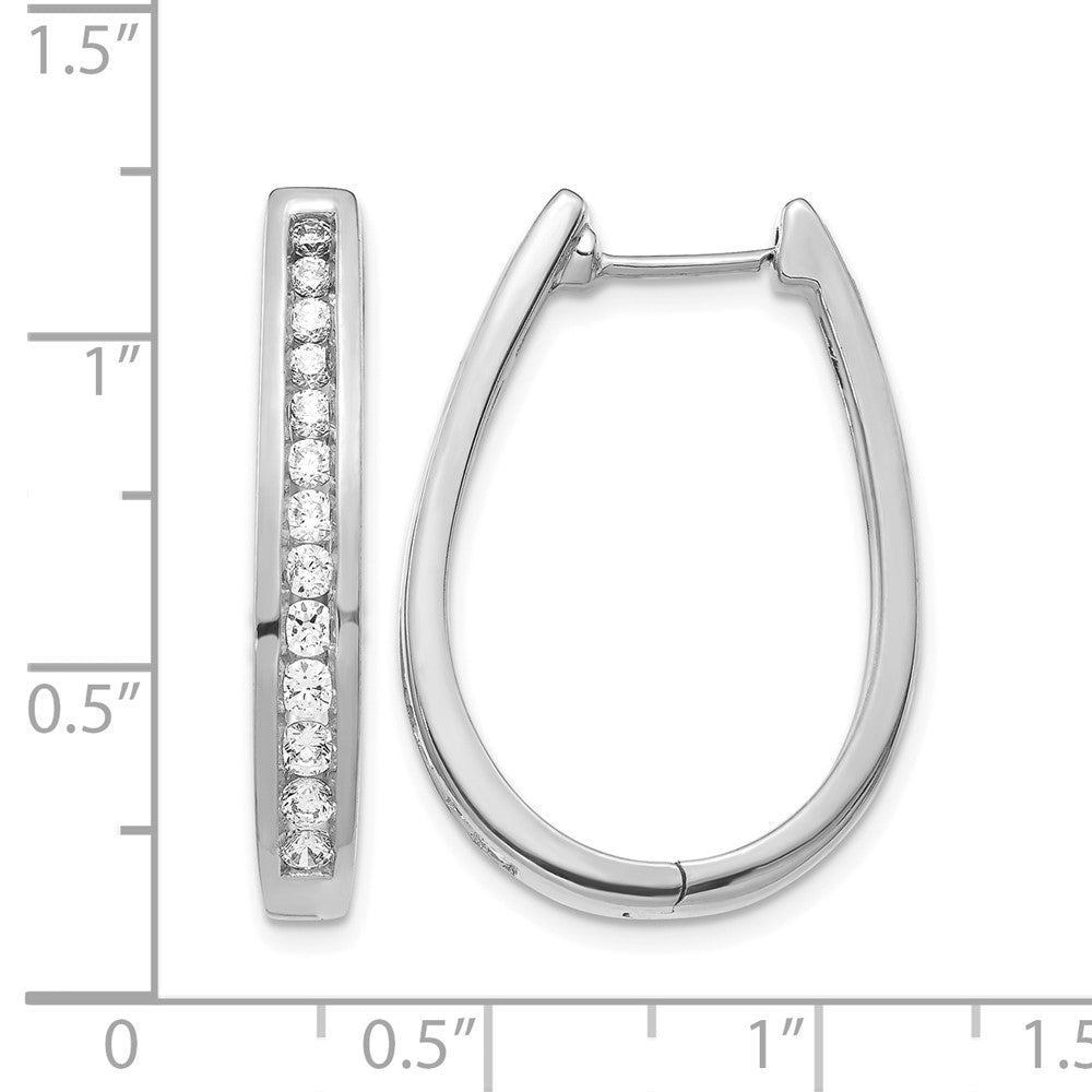 14k White Gold Diamond Oval Hinged Hoop Earrings