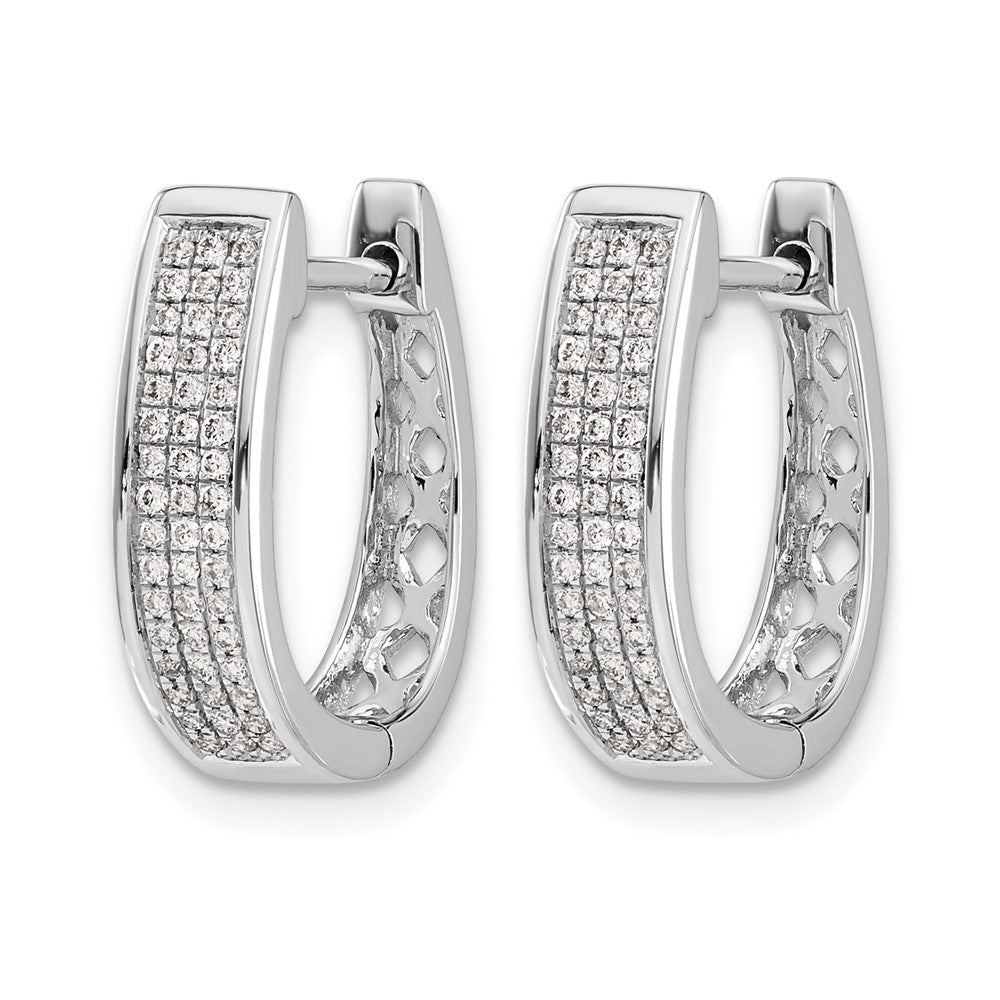 14k White Gold Diamond Medium Hinged Oval Hoop Earrings