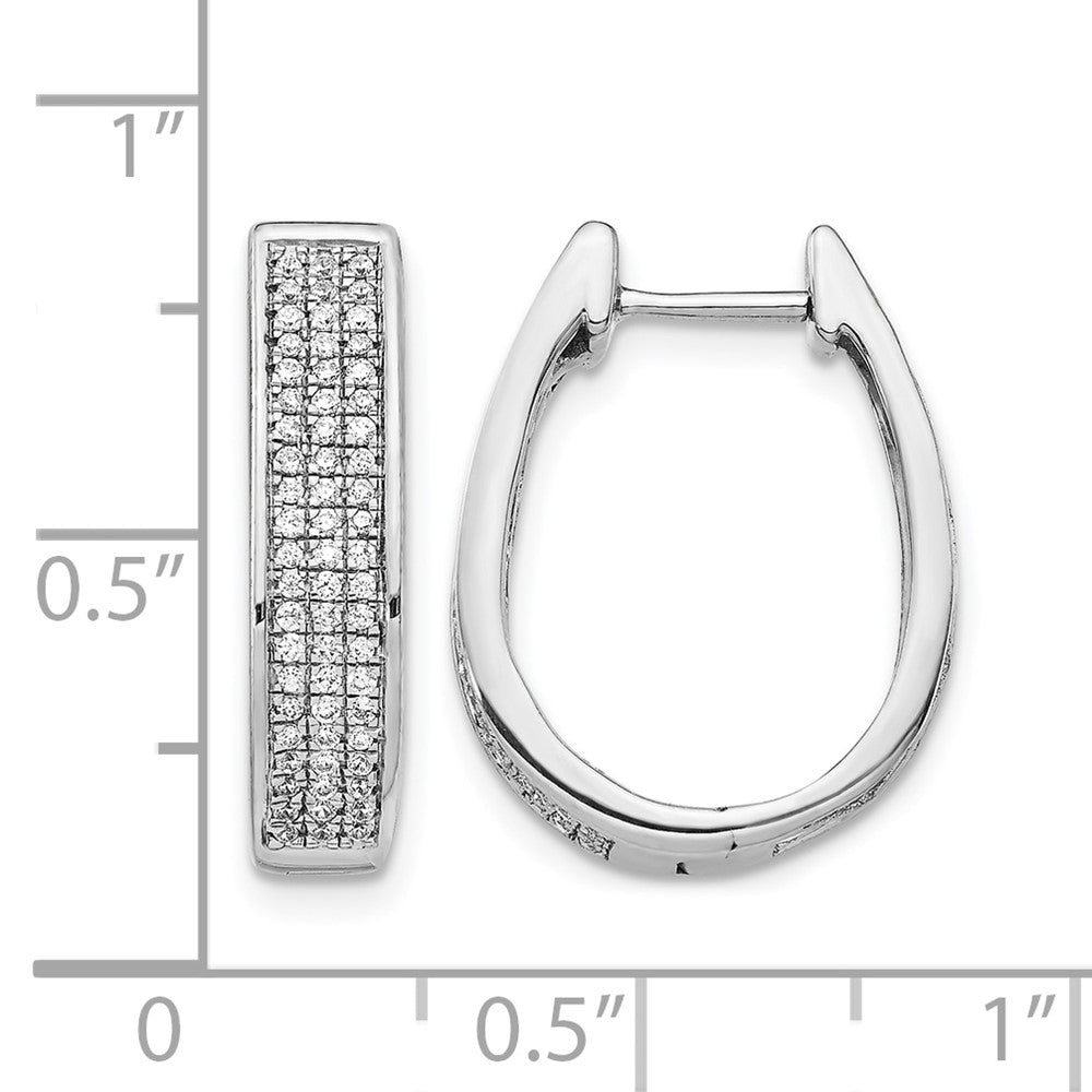 14k White Gold Diamond Large Hinged Oval Hoop Earrings