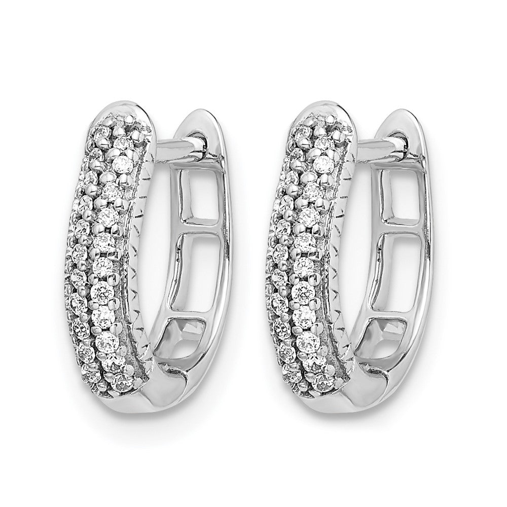 10k White Gold Polished Diamond Hinged Hoop Earrings