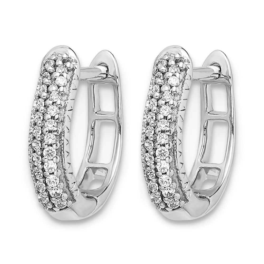 14k White Gold Polished Diamond Hinged Hoop Earrings