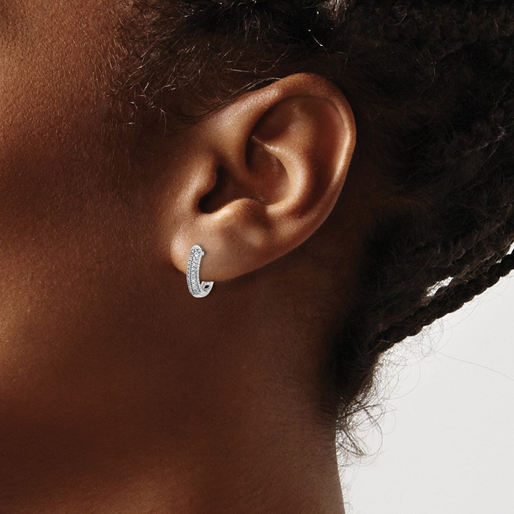 14k White Gold Polished Diamond Hinged Hoop Earrings