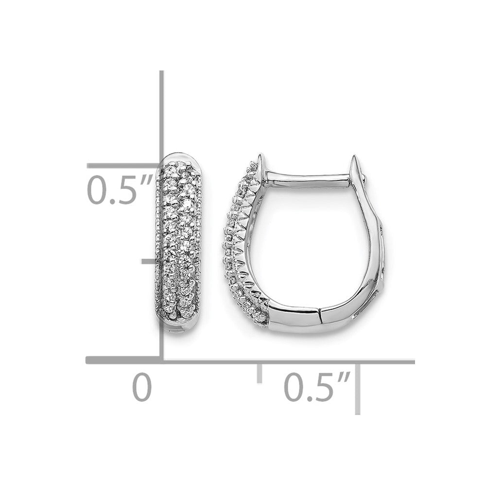 14k White Gold Polished Diamond Hinged Hoop Earrings