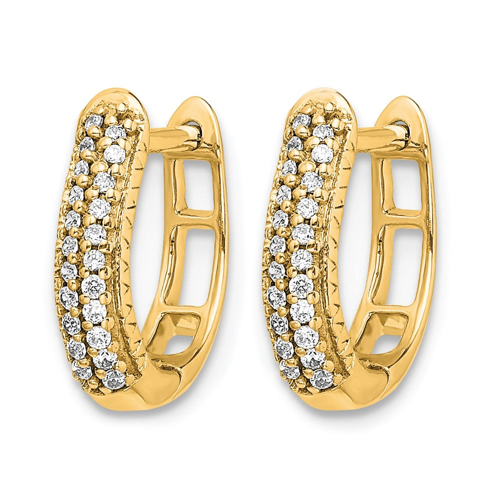 14k Polished Diamond Hinged Hoop Earrings