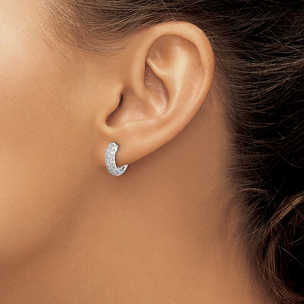14k White Gold Diamond Hinged Hoop Earrings