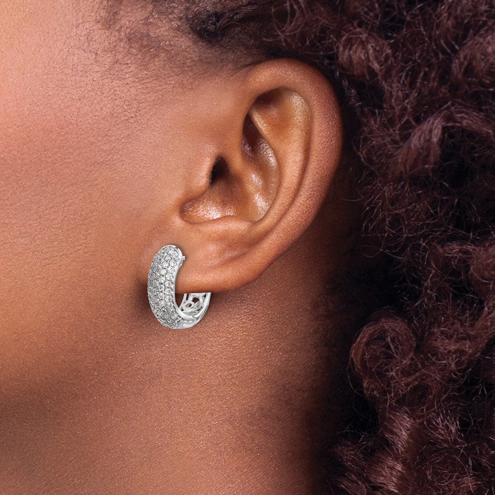 14k White Gold Diamond Hinged Hoop Earrings
