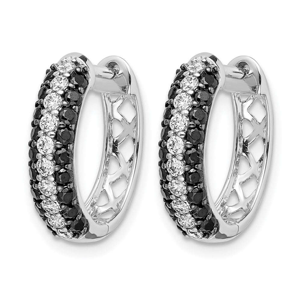 14k White Gold White and Black Diamond Hinged Hoop Earrings