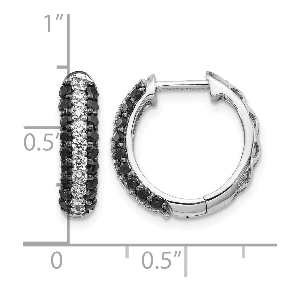 14k White Gold White and Black Diamond Hinged Hoop Earrings