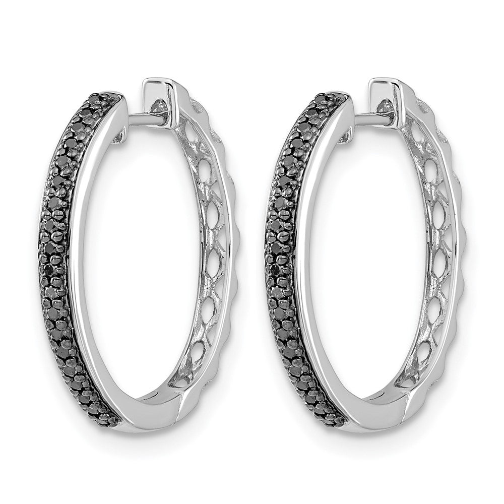 14k White Gold Black Diamond 2mm Hinged Hoop Earrings