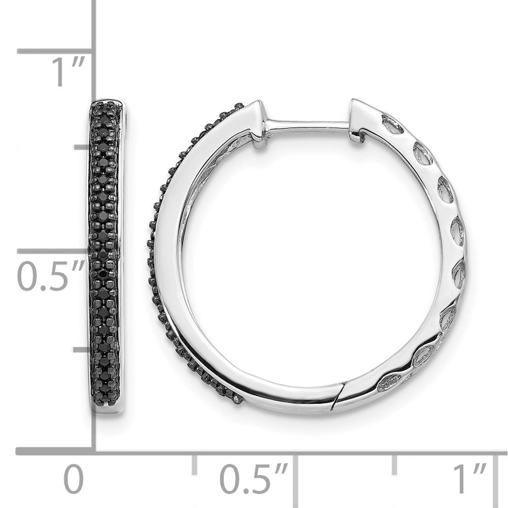 14k White Gold Black Diamond 2mm Hinged Hoop Earrings