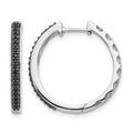 14k White Gold Black Diamond 2mm Hinged Hoop Earrings