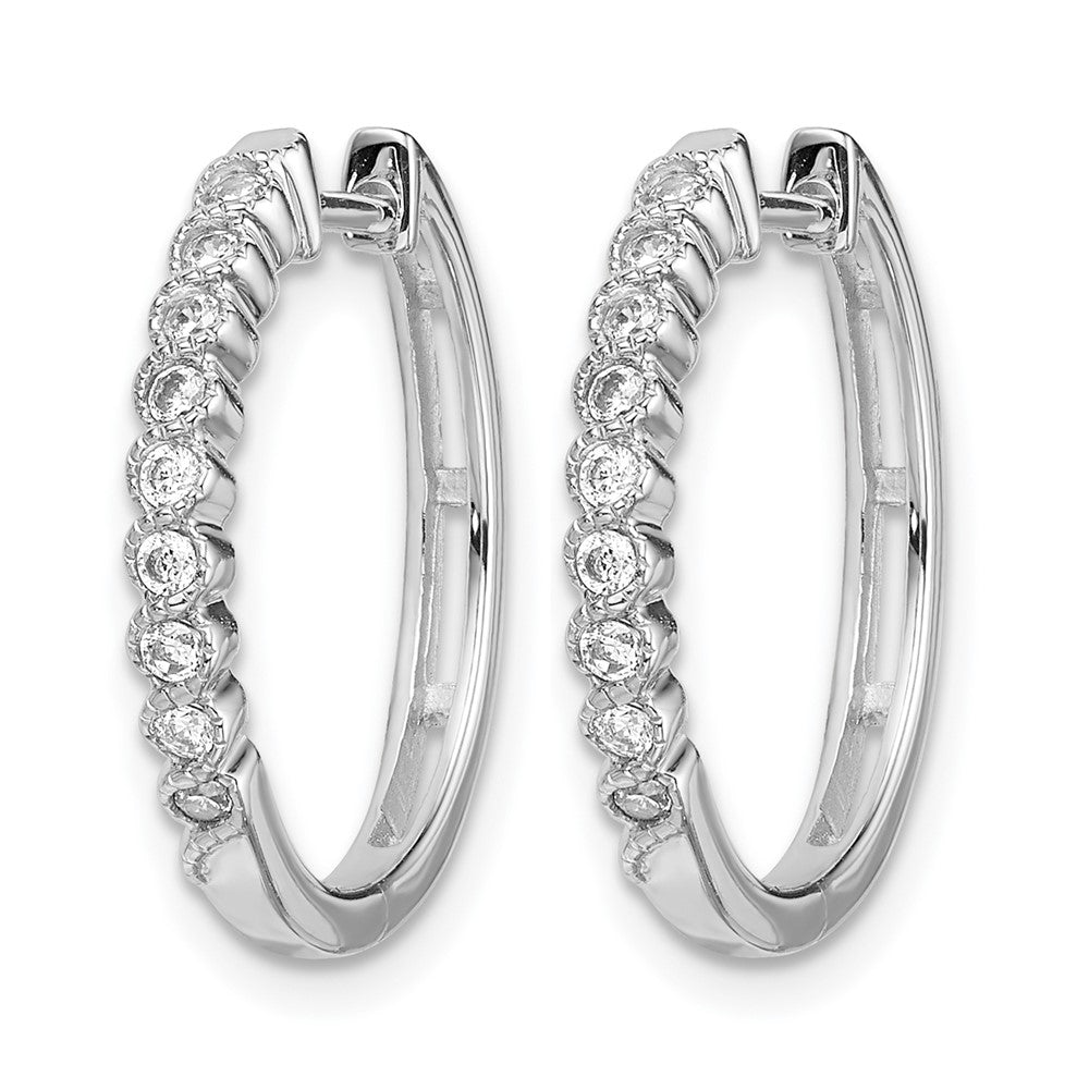 14k White Gold Polished Diamond Hinged Hoop Earrings