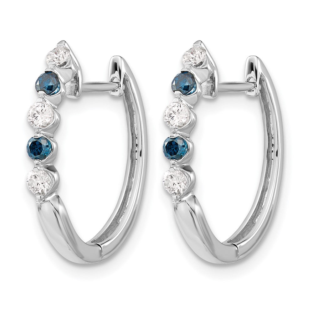 14k White Gold Blue/White Diamond Hinged Hoop Earrings