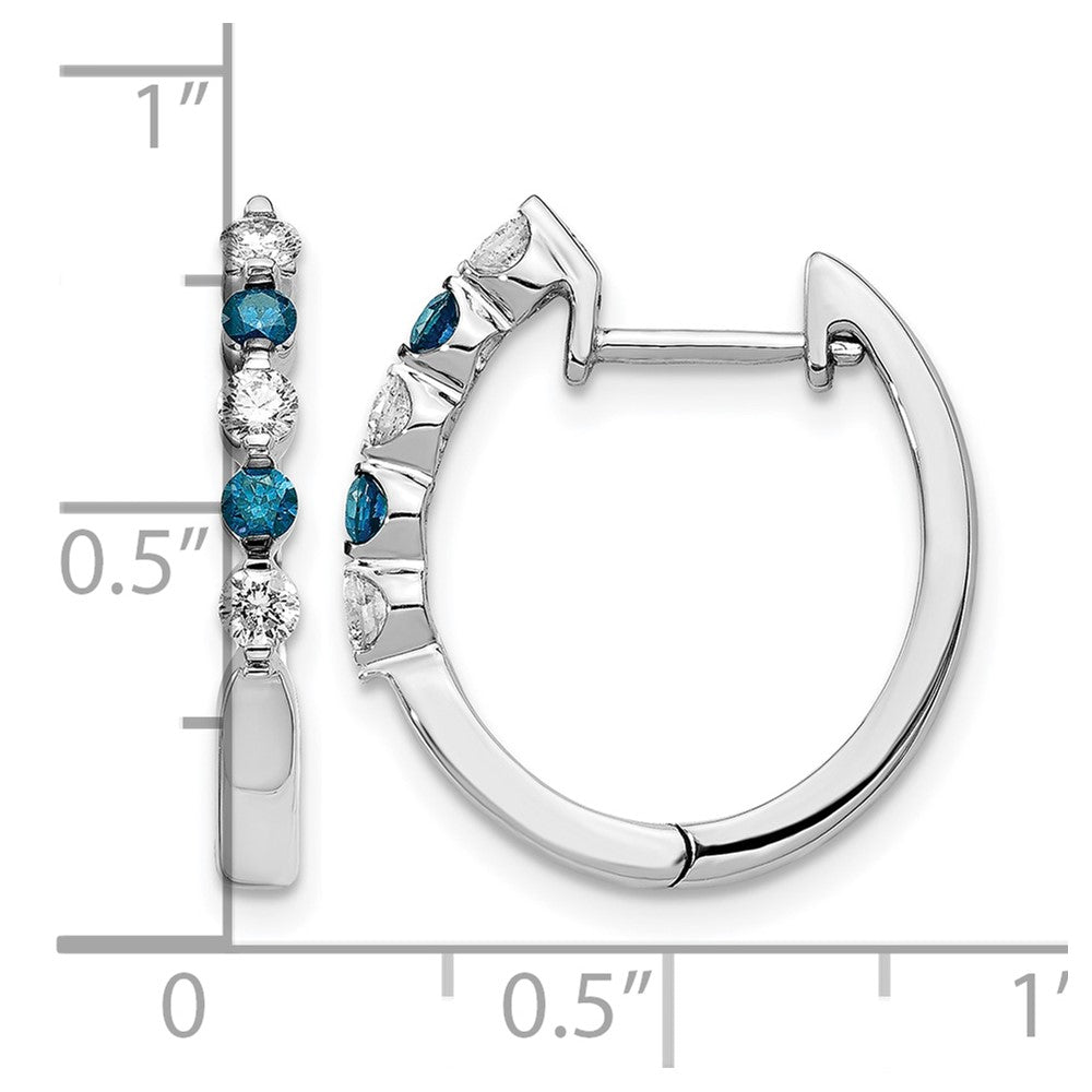 14k White Gold Blue/White Diamond Hinged Hoop Earrings