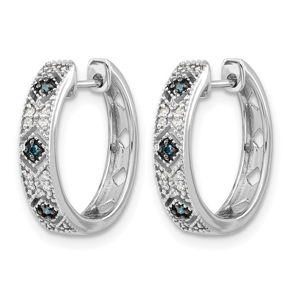 14k White Gold Blue/White Diamond Hinged Hoop Earrings